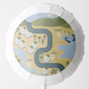 Stylish cartoon landscape vacation travel map balloon