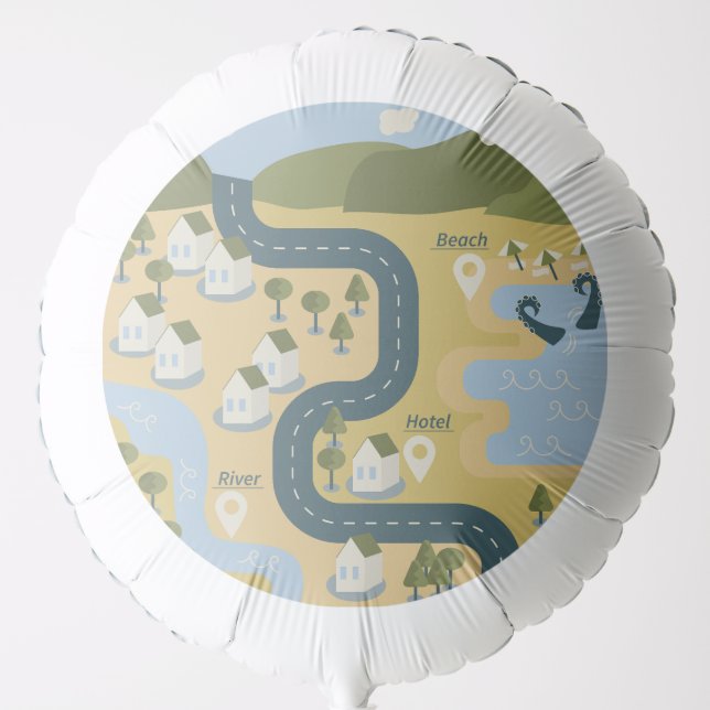 Stylish cartoon landscape vacation travel map balloon (Front)