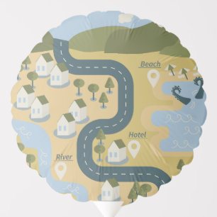 Stylish cartoon landscape vacation travel map balloon