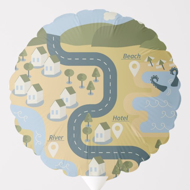 Stylish cartoon landscape vacation travel map balloon (Front)