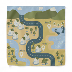 Stylish cartoon landscape vacation travel map bandana