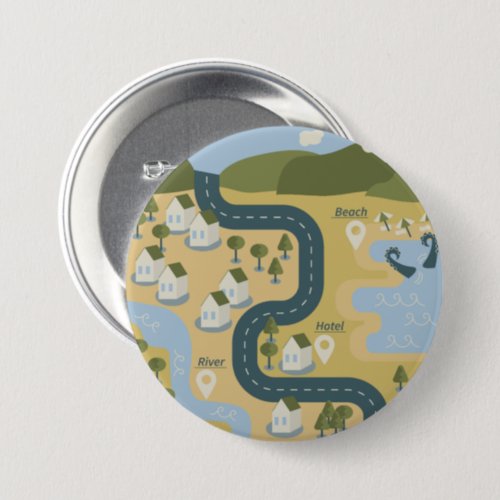 Stylish cartoon landscape vacation travel map button