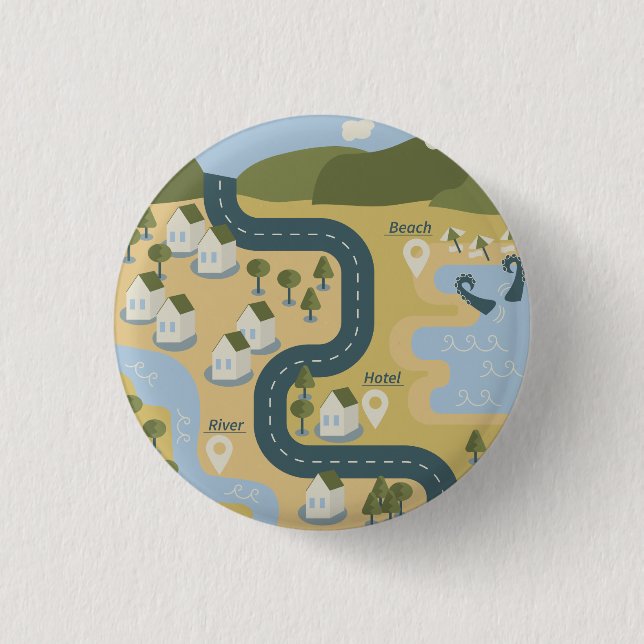 Stylish cartoon landscape vacation travel map button (Front)