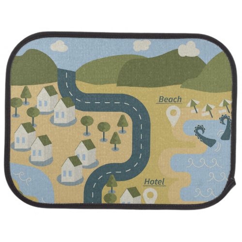 Stylish cartoon landscape vacation travel map car floor mat