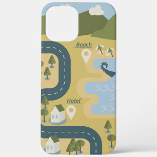 Stylish cartoon landscape vacation travel map iPhone 12 pro max case