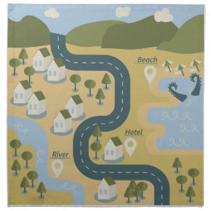 Stylish cartoon landscape vacation travel map cloth napkin