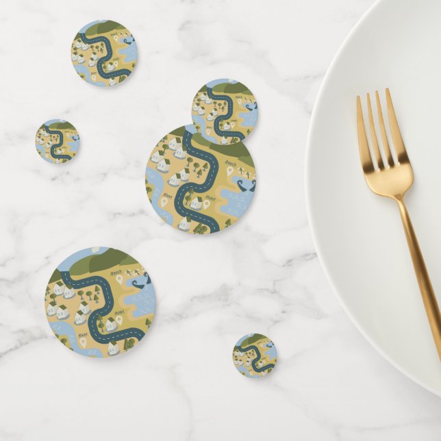 Stylish cartoon landscape vacation travel map confetti (Group)