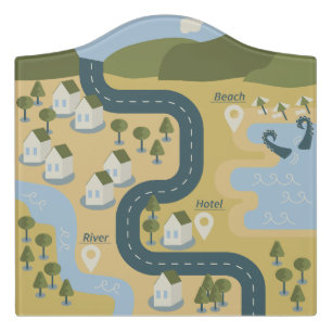 Stylish cartoon landscape vacation travel map door sign