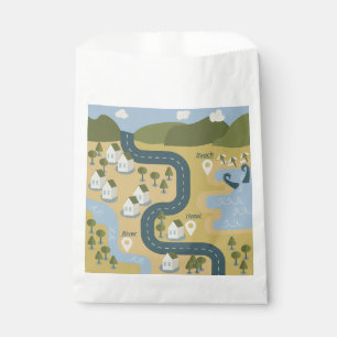 Stylish cartoon landscape vacation travel map favor bag