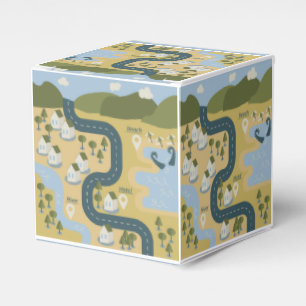 Stylish cartoon landscape vacation travel map favor boxes
