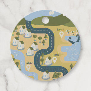 Stylish cartoon landscape vacation travel map favor tags