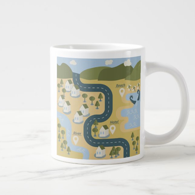 Stylish cartoon landscape vacation travel map giant coffee mug (Right)