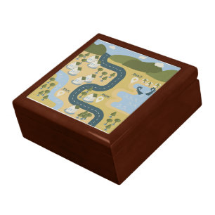 Stylish cartoon landscape vacation travel map gift box