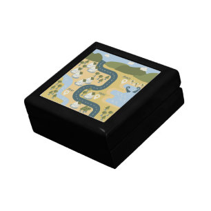 Stylish cartoon landscape vacation travel map gift box