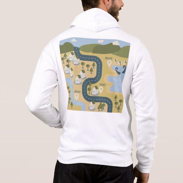 Stylish cartoon landscape vacation travel map hoodie (Back)