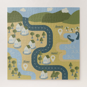 Stylish cartoon landscape vacation travel map jigsaw puzzle
