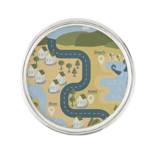 Stylish cartoon landscape vacation travel map lapel pin