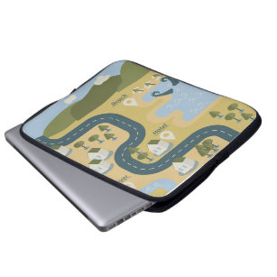 Stylish cartoon landscape vacation travel map laptop sleeve