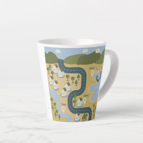 Stylish cartoon landscape vacation travel map latte mug
