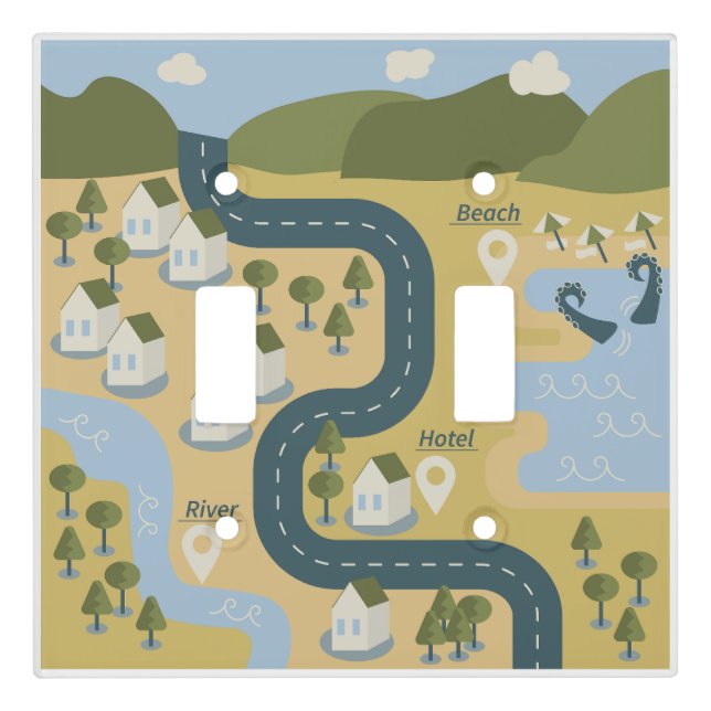 Stylish cartoon landscape vacation travel map light switch cover (Front)
