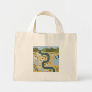 Stylish cartoon landscape vacation travel map mini tote bag