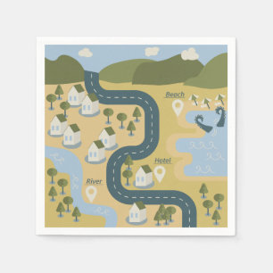 Stylish cartoon landscape vacation travel map napkins
