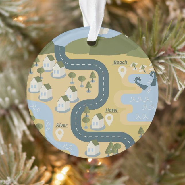 Stylish cartoon landscape vacation travel map ornament (Tree)