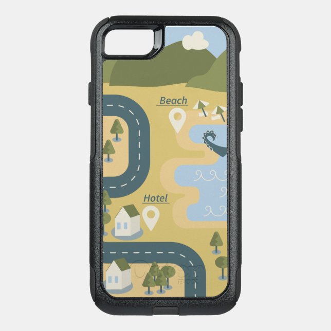 Stylish cartoon landscape vacation travel map otterbox iPhone case (Back)