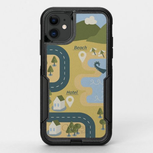Stylish cartoon landscape vacation travel map OtterBox commuter iPhone 11 case