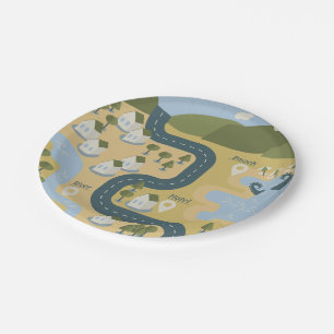 Stylish cartoon landscape vacation travel map paper plates
