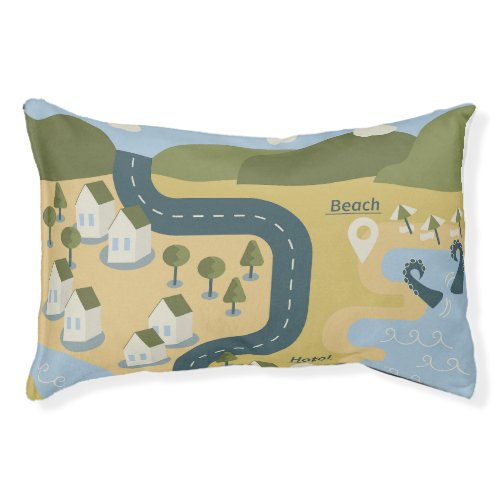 Stylish cartoon landscape vacation travel map pet bed