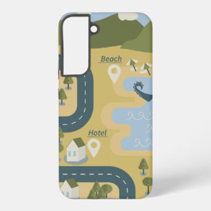 Stylish cartoon landscape vacation travel map samsung galaxy s22+ case