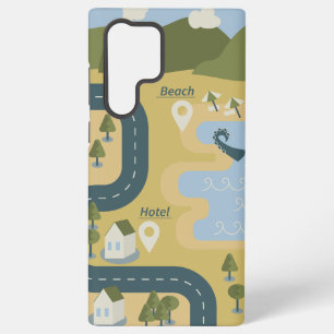 Stylish cartoon landscape vacation travel map samsung galaxy s22 ultra case