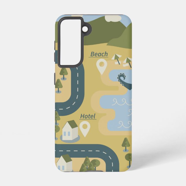 Stylish cartoon landscape vacation travel map samsung galaxy case (Back)