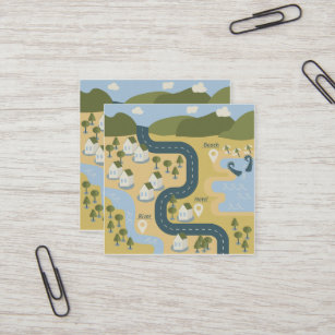 Stylish cartoon landscape vacation travel map square business card