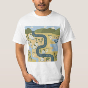 Stylish cartoon landscape vacation travel map T-Shirt