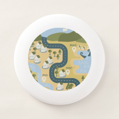 Stylish cartoon landscape vacation travel map Wham_O frisbee