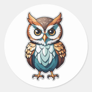 Stylish Cartoon Owl Design – Cute and Colorful Classic Round Sticker