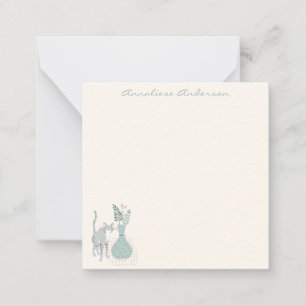 Stylish Cat Botanical Illustration Pastel Custom Note Card