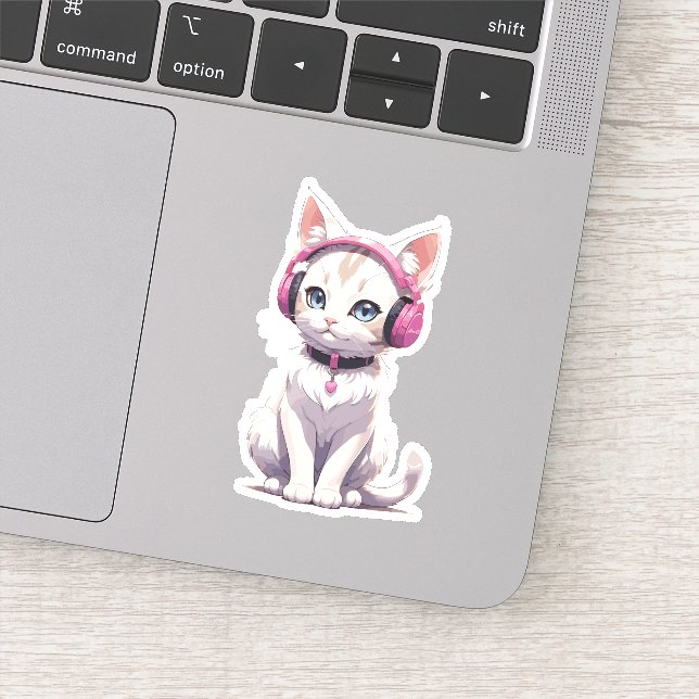 Stylish Cat in Headphone Trends Sticker (Detail)