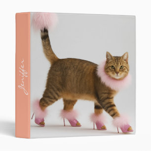 Stylish Cat in Pink Heels and Fluffy Glam 3 Ring Binder