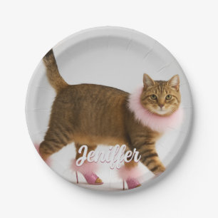    Stylish Cat in Pink Heels and Fluffy Glam       Paper Plates