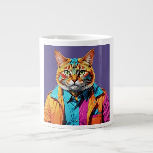 Stylish Cat in Retro  Giant Coffee Mug