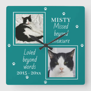 Stylish Cat Memorial Missed Beyond Measure Photo Square Wall Clock