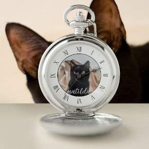 Stylish Cat Photo Pet Name Cute Pocket Watch