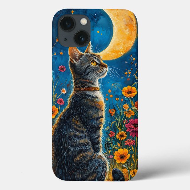 Stylish cat under moon magical night sky aesthetic Case-Mate iPhone case (Back)