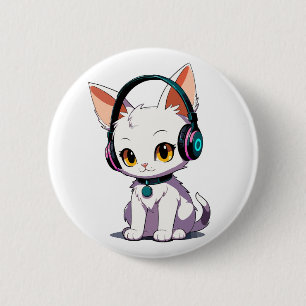 Stylish Cat Wearing Headphones Button