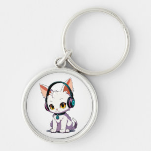 Stylish Cat Wearing Headphones Keychain