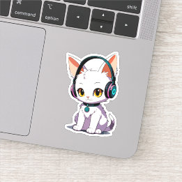 Stylish Cat Wearing Headphones Sticker