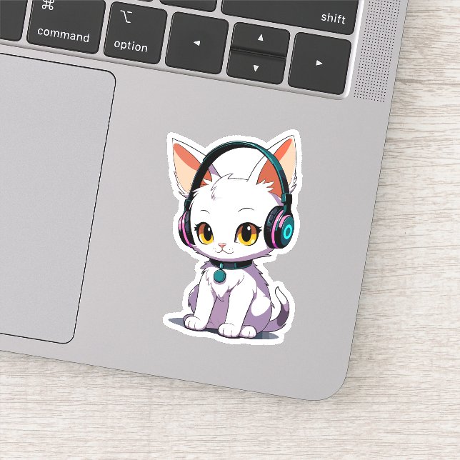 Stylish Cat Wearing Headphones Sticker (Detail)